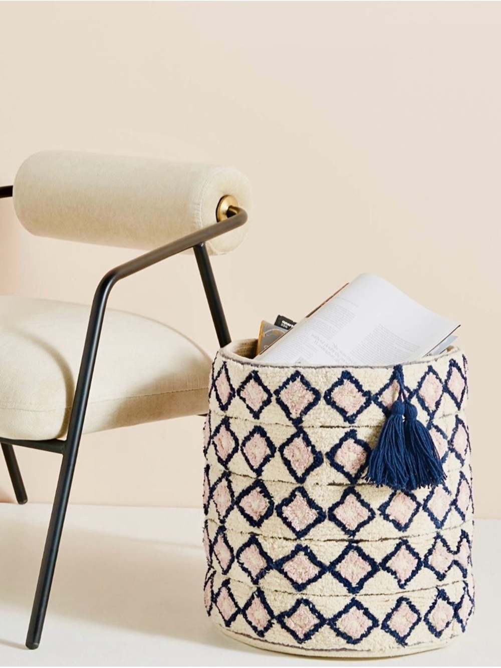 NWT Anthropologie Elene Basket In Indigo Motif (17”)